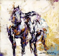 Shan Amrohvi, 08 x 08 inch, Oil on Canvas, Horse Painting, AC-SA-124